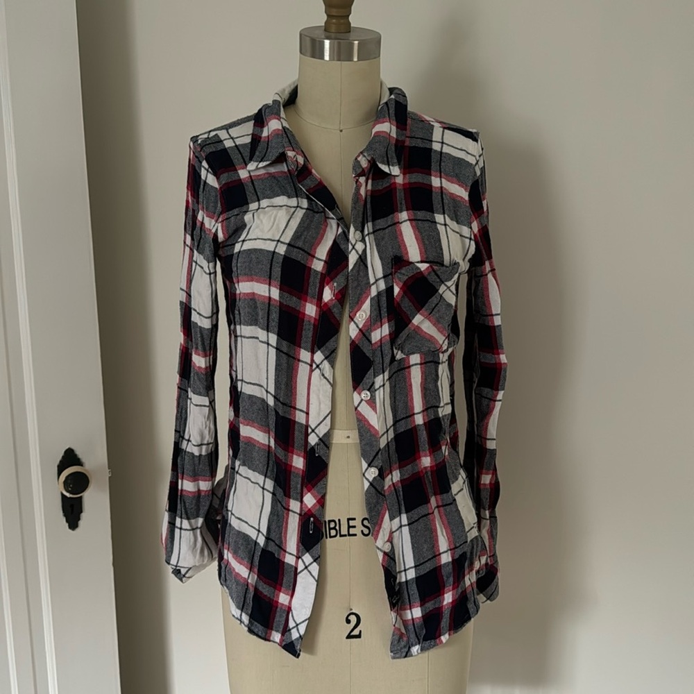 Super Soft Navy Plaid Flannel Button Down Shirt by Rails